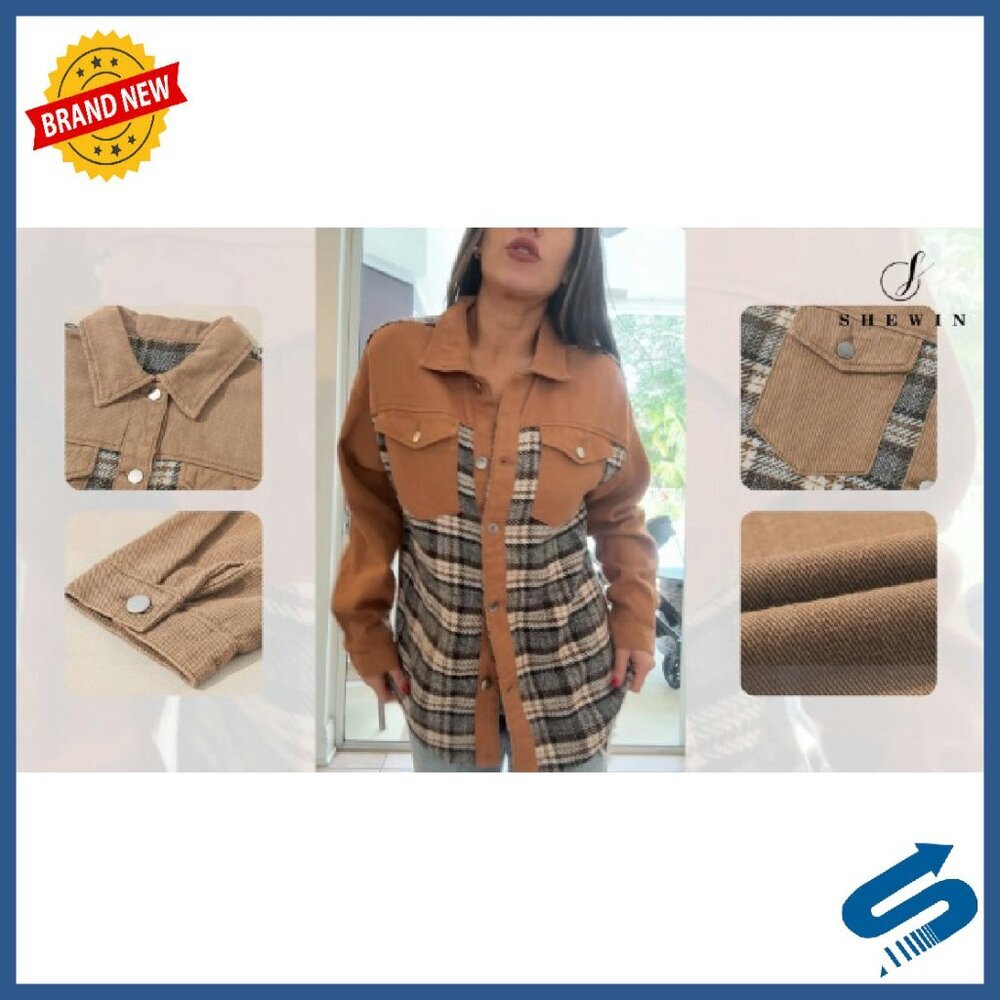 Oversized Denim Plaid Shacket Button Down Long Sleeve Distressed Jacket - Picture 8 of 8